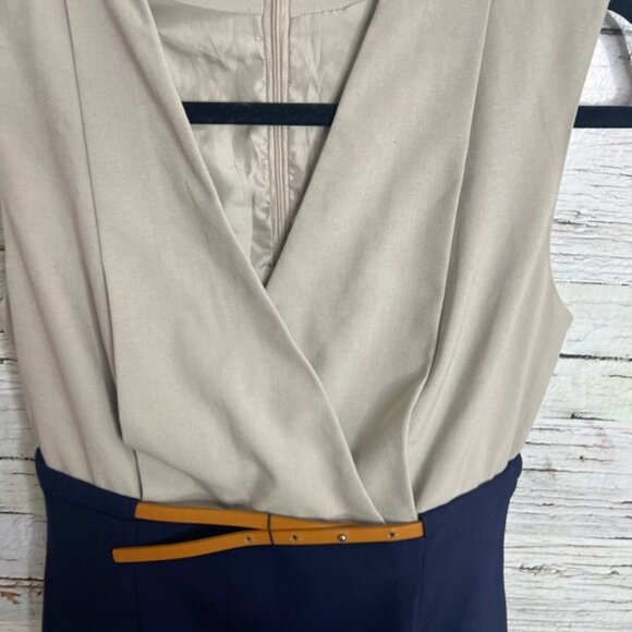 Calvin Klein career dress blue brown with belt size 6 - Picture 3 of 8